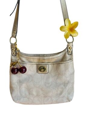 Coach Signature Jacquard Turnlock Crossbody Hobo Bag Y2K Vintage Cream Sparkly